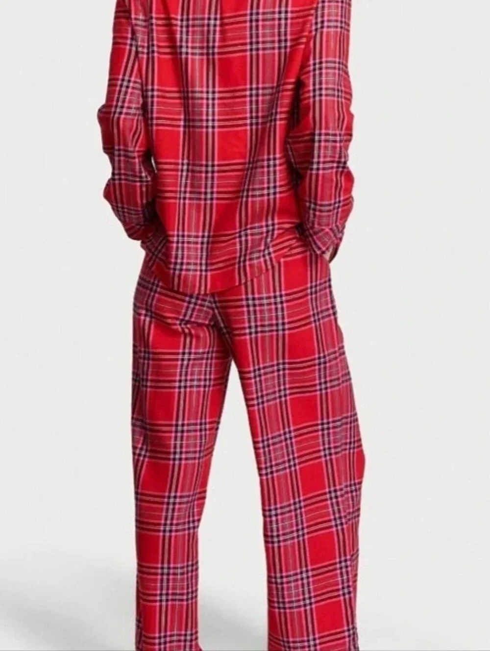 Victoria's Secret Red Plaid Flannel Pajama Set Size XL Long Cozy Christmas